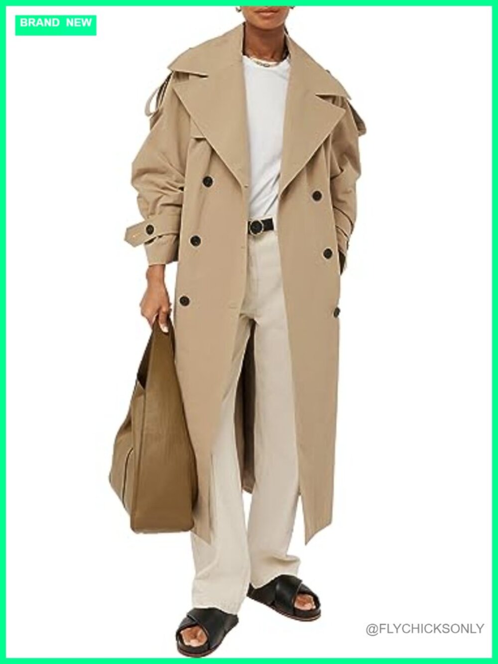 Women's Oversized Long Trench Coat Double Breasted Lapel Belted